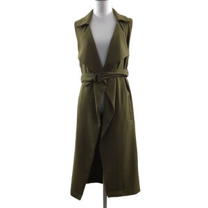 Topshop Green Textured Sleeveless Belted Duster Jacket Womens 2‎ Draped Front
